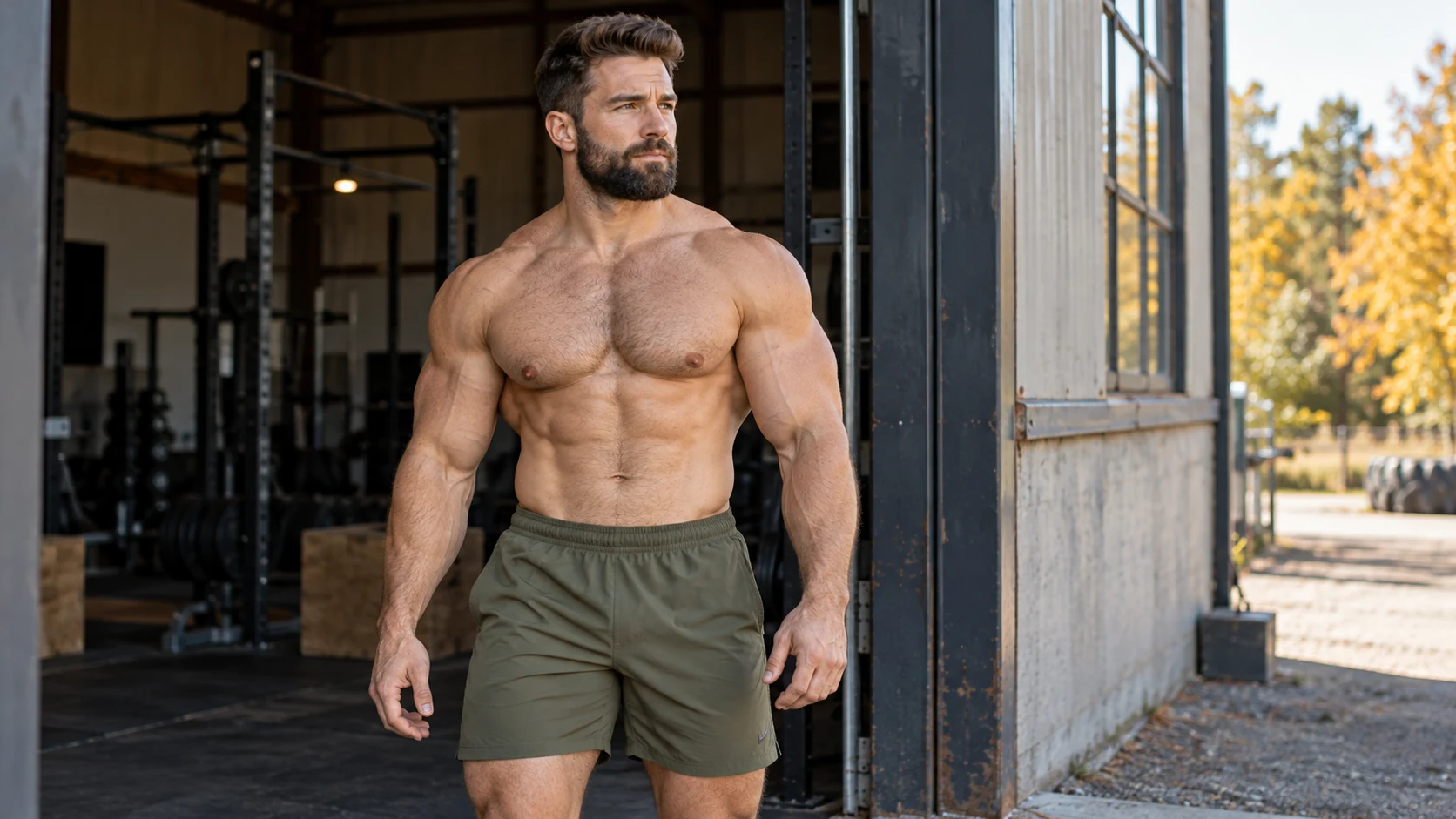 Fictional adult male bodybuilder in a gym, an original fitness illustration for Offseason Wire